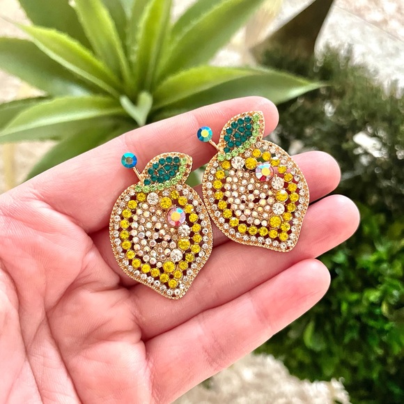 Cubic Zirconia Gold Lemon Earrings - Picture 4 of 6